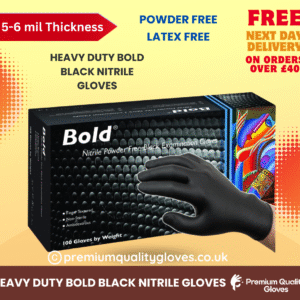 Aurelia BOLD Heavy Duty Black Nitrile Gloves PF– Mechanical, Industrial, Engineering, Lab, Food, Cleaning, Plumbing, Gardening (Box of 100 gloves)