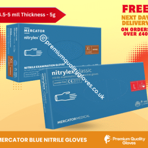 Nitrylex Classic Mercator Blue Nitrile Gloves Examination Gloves Powder Free – Medical, Healthcare, Care, Food, Mechanical, Hair & Beauty, Care, Industry, Cleaning (Box of 100 gloves)