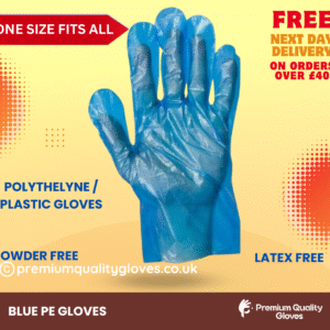 Light Blue Disposable Polyethylene Plastic Gloves for Food handling, Cleaning, Cooking, Food Counters, Crafting, Hair Colouring, Sanitary, Multipurpose, Powder & Latex Free - One Size Fits Most -100 Pack