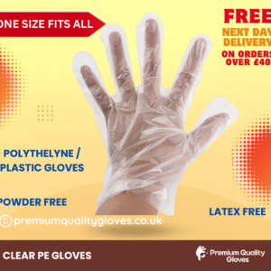 Clear Disposable Polyethylene Plastic Gloves for Food handling, Cleaning, Cooking, Food Counters, Crafting, Hair Colouring, Sanitary, Multipurpose, Powder & Latex Free - One Size Fits Most - 100 Gloves per pack