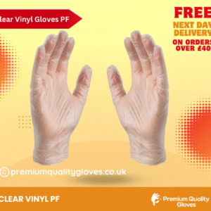 Clear Vinyl Examination Gloves, Powder Free & Latex Free. Food, Care, Light Industry work, Hair & Beauty, Janitorial (Box of 100 gloves)