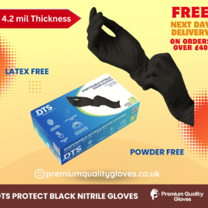DTS Protect Strong Black Nitrile Disposable Examination Gloves Powder Free, Food, Care, Hair & Beauty, Industry, Cleaning, 4.2g (Box of 100 gloves)