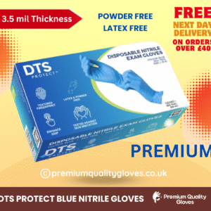 DTS PROTECT Disposable Blue Nitrile Examination Grade Gloves, Premium | Medical | Mechanical & Industrial | Hair, Beauty | Food | Cleaning | Powder & Free-1 Box of 100 Gloves