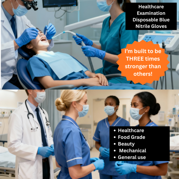 Powder free blue nitrile gloves medical grade