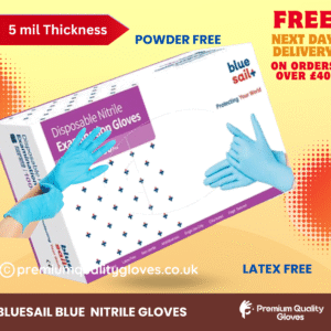 Bluesail STRONG 100 Disposable Blue Nitrile Examination pf Gloves, Premium |Medical |Industrial |Hair, Beauty |Food |Cleaning |Powder & Free-1 Box of 100 Gloves