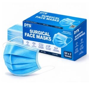 Premium Disposable Face Masks Blue 3 Ply Protective Breathable Type IIR Mouth Cover – 2 Boxes of 50 (100 Masks Total)