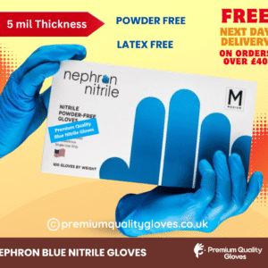 Nephron 100 Heavy Duty Blue Nitrile Disposable Gloves Powder Free, Food, Care, Hair & Beauty, Industry, Cleaning (Box of 100 gloves)