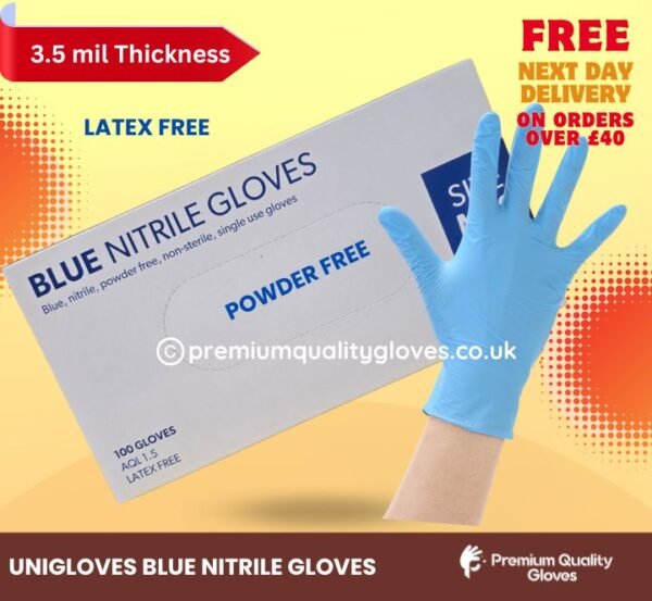 Unigloves blue nitrile gloves powder free medical grade