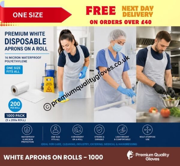 white disposable aprons on a roll 200 per roll bulk pack waterproof protective aprons