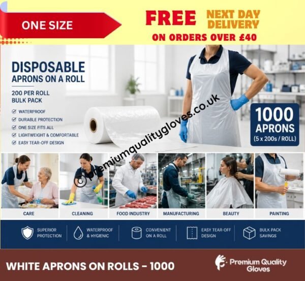 disposable polyethylene aprons on a roll for catering medical cleaning and industrial use